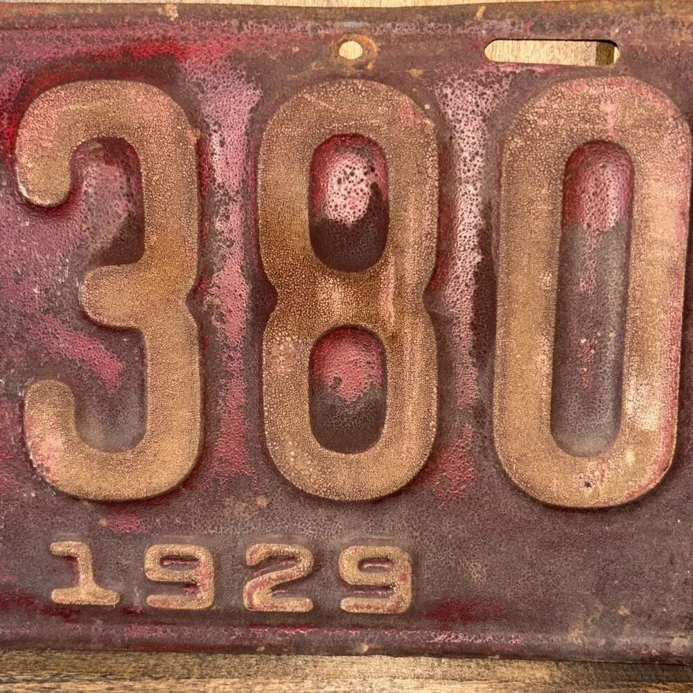 Original 1929 Connecticut CT license plate red metal 15x6